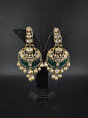 Green and Gold, pacchi Kundan, Pearls Chandelier Long Earrings, Bridal, Moissanite, CZ, Designer jewelry
