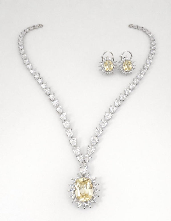 Swarovski Crystals and CZ Diamond all over Necklace Set, White Gold Plated set