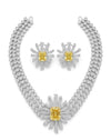 Swarovski Crystals and CZ Diamond star burst Necklace Set, White Gold Plated set
