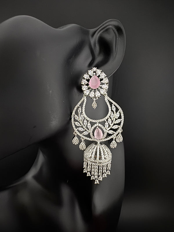 Premium Cubic Zirconia Chandbali humka earrings is designer Inspired, Statement Long earring, Bridal, Party, Wedding jewelry, chic, Indian
