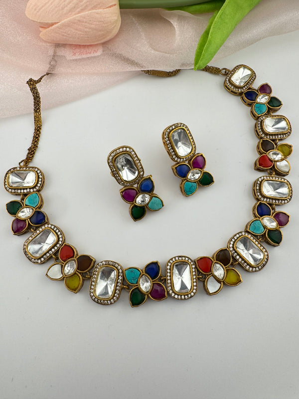 Kundan, Stones, CZ Gold Plated necklace set, Indian Bridal Jewelry set