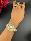 Moissanite Kundan, MOP, CZ Adjustable Bracelet Bangle, Gold Polish (Fits size 2.6")