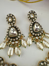 Uncut Polki, Kundan Pearls Gold Necklace Set with Tikka, Indian Bridal set