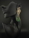 Kundan, CZ, Gold, Doublet Stone Chandelier Long Earrings, Bridal, Moissanite, CZ, Peacock Designer jewelry