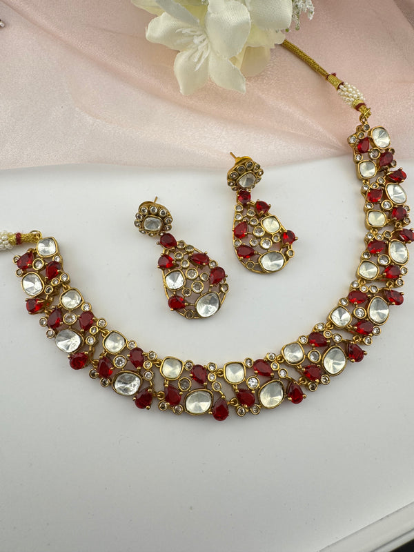 Stones, CZ, Kundan Gold necklace set, Indian Bridal Jewelry set