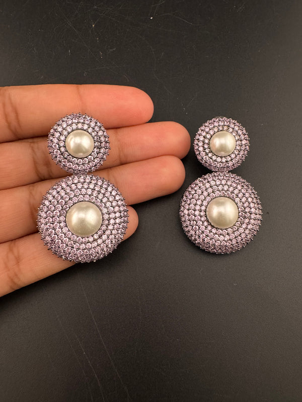 Cubic Zirconia, Diamond nano setting, pearls, Victorian Dangle earrings, Indian Jewelry
