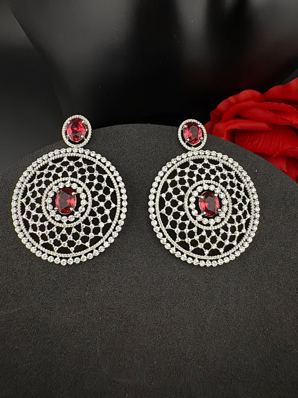 Premium Nano Setting of Cubic Zirconia in silver is designer Inspired Statement Oversized Circular Dangle earring/Bridal/bridesmaid gift