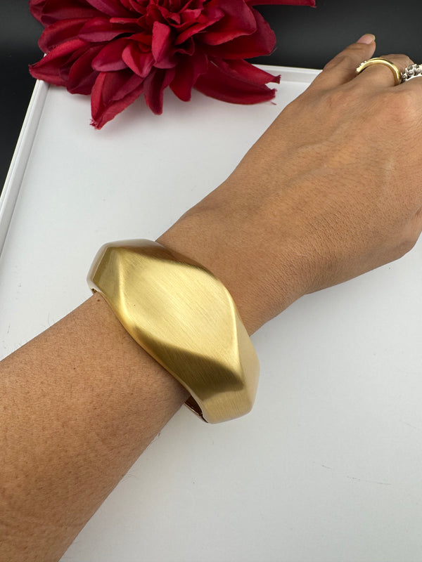 Brushed finished Gold Cuff Chunky Bracelet Bangle, Anti Tarnish, fits sizes upto 2.6"