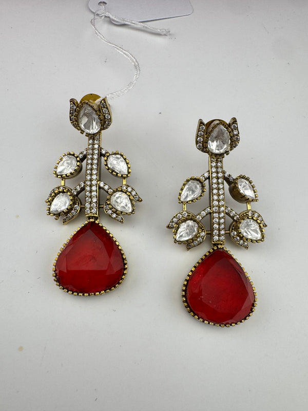 Designer inspired, Doublet stone uncut kundan and CZ chandbali Drop earrings, Indian Jewelry