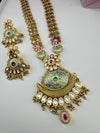 Rajwadi Kundan Enamel Stones Gold Necklace Set, Indian Bridal Rani Haar