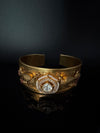 Moissanite Kundan, CZ, pearl Peacock Cuff Bracelet Bangle, Gold Polish Bangle (Fits 2.6" Diameter)