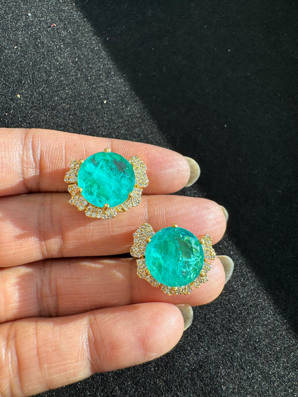 Gold Polish Doublet Stone Stud Earrings, Cubic Zirconia, AD, CZ, Indian Jewelry
