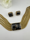 CZ, Mystic doublet stone, Antique gold tone Curb Link chain Choker necklace set with earrings