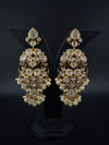 White and Gold Kundan, Pearls Chandelier Earrings, High shine Bridal, Moissanite, CZ, Designer jewelry