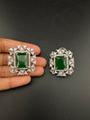 Cubic Zirconia, Diamond, Green Doublet stud earrings, Indian Jewelry