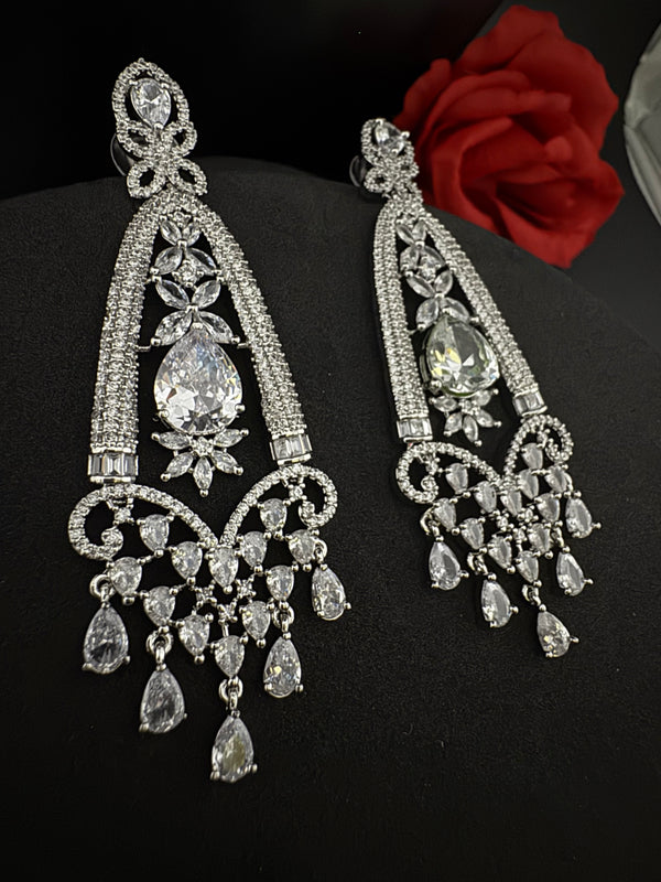 Premium Cubic Zirconia Crystals Chandelier earrings is designer Inspired, Statement Long sleek earring, Bridal, Party, Wedding jewelry, chic