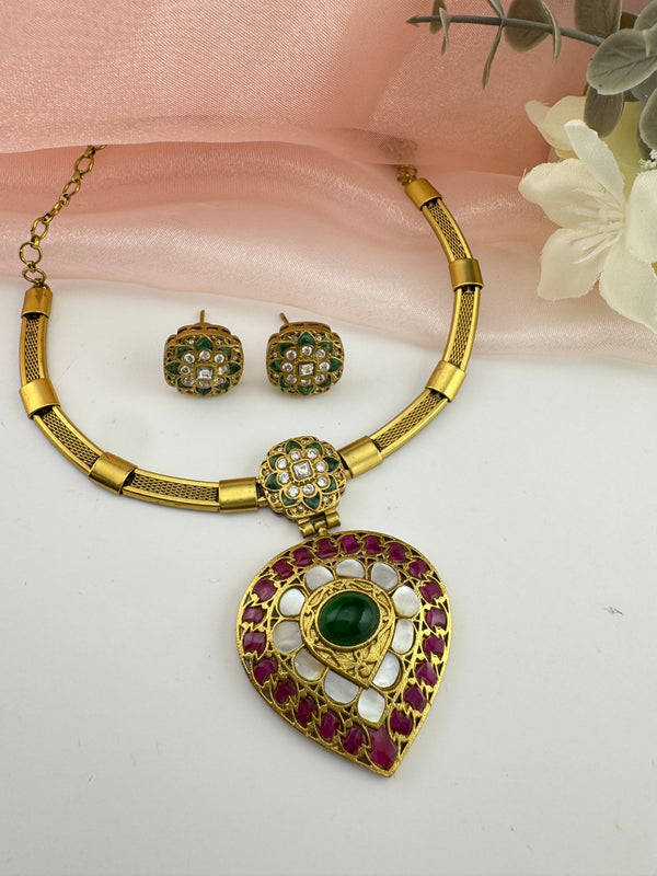 MOP, Cubic Zirconia, Stones Amrapali inspired necklace set, Indian Bridal Jewelry