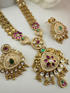 Rajwadi Kundan Enamel Pearl Gold Necklace Set, Indian Bridal Rani Haar