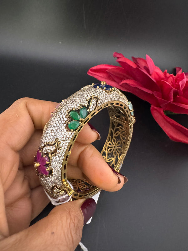 Openable Matt Gold Plated Bangle with Crystal Stones, CZ Nano Setting (Fits 2.6" Diameter)
