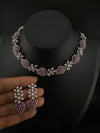 Nano Setting CZ Diamond Statement Ruby Necklace Set, White Gold Plated Choker, 3D nature inspired