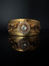 Moissanite Kundan, CZ, pearl Peacock Cuff Bracelet Bangle, Gold Polish Bangle (Fits 2.6" Diameter)