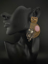 Antique Gold, Oxidized, Carved Stones Chandbali Dangle Earrings, Amrapali inspired Designer jewelry