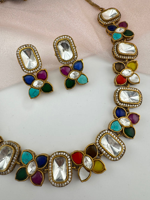 Kundan, Stones, CZ Gold Plated necklace set, Indian Bridal Jewelry set