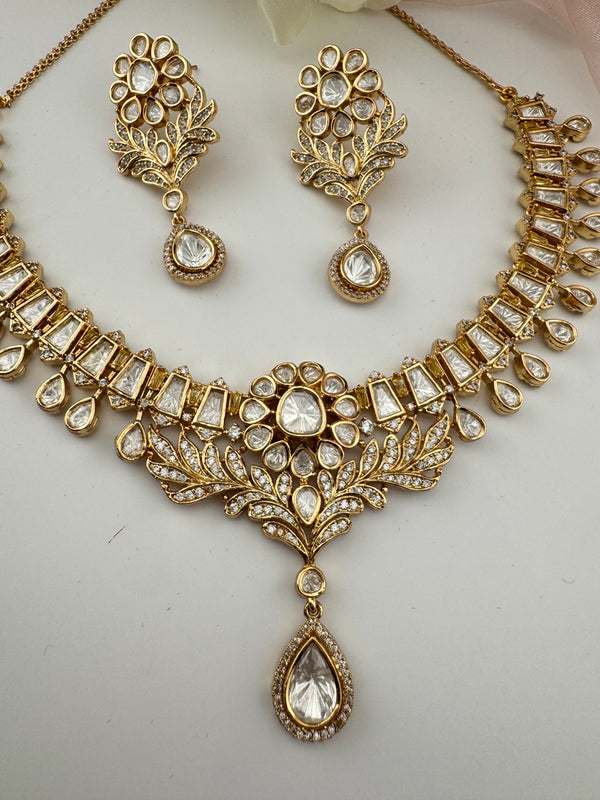 Moissanite Kundan Gold necklace set, Indian Bridal Jewelry set