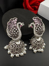 Premium Cubic Zirconia Peacock jhumka earrings is designer Inspired, Statement Long earring, Bridal, Party, Wedding jewelry, chic, Indian