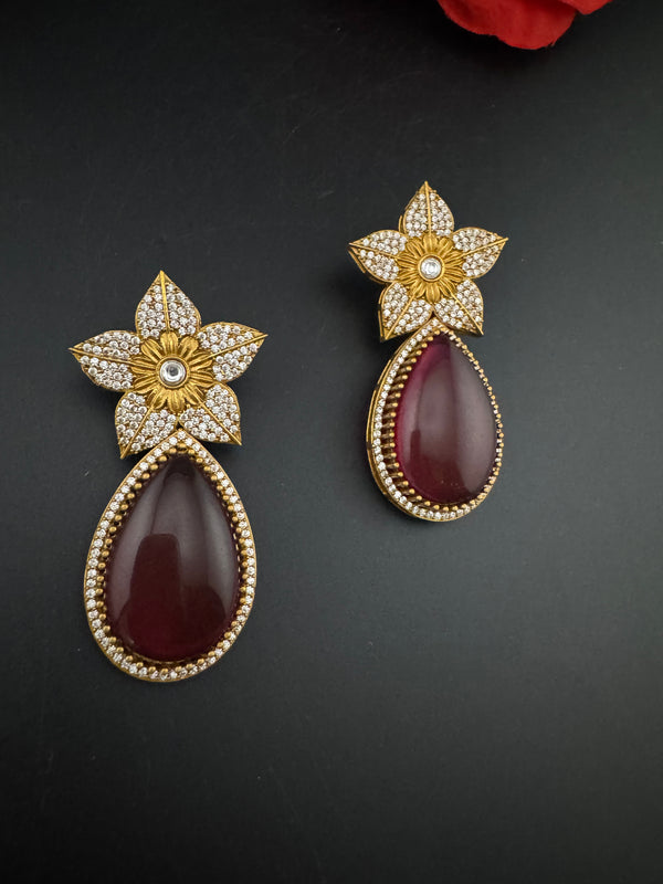 CZ and Gold, Doublet Stone Chandelier Drop Earrings, Bridal, Designer jewelry