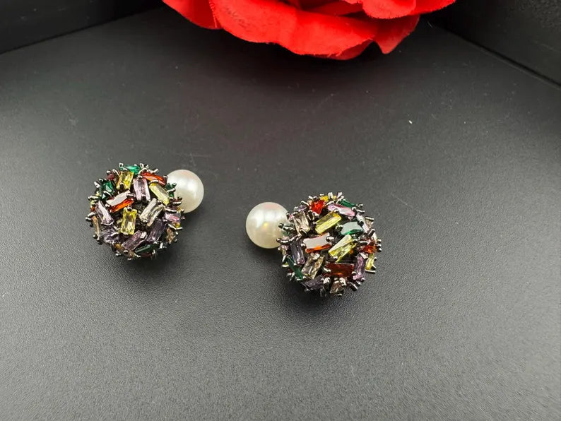 Premium Unique Cubic Zirconia Studs with Pearl Backing