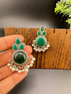 Green Monalisa and pearls stud Oxidized German Silver earring
