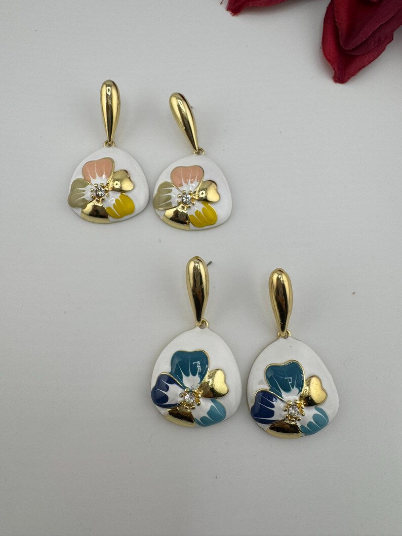 High Quality Premium Enamel and gold Designer Drop Earrings