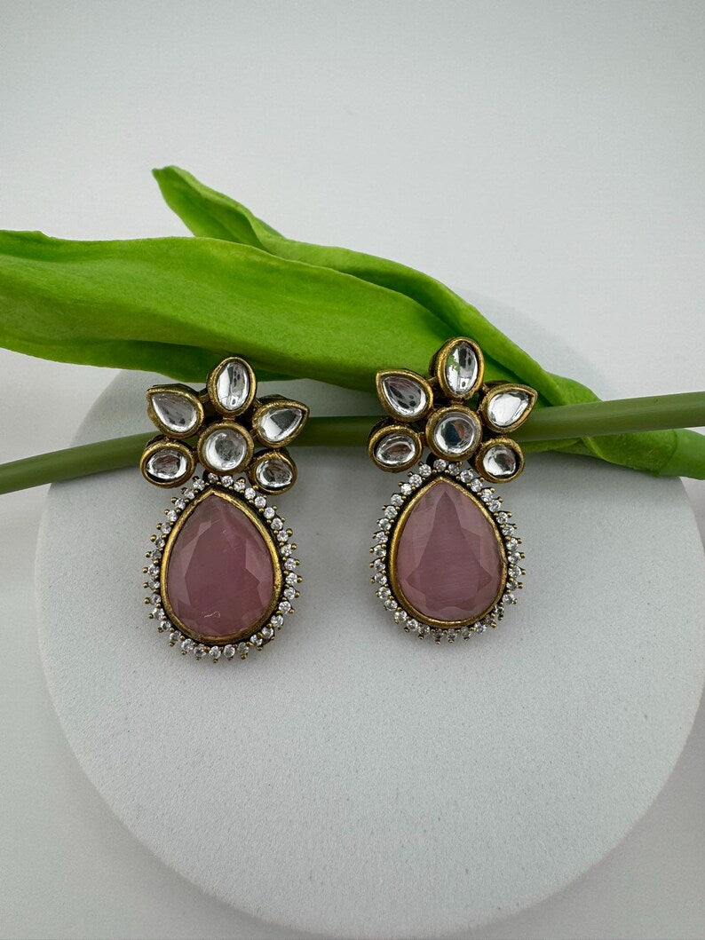 Small Drop earrings With Kundan, Stone and Cubic Zirconia
