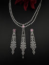 Crystals and CZ Diamond Statement double Layered Necklace Set, White Gold Plated Choker set