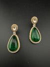 Green and Gold Kundan, Stone Chandelier Drop Earrings, Bridal, Moissanite, CZ, Designer jewelry