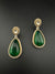 Green and Gold Kundan, Stone Chandelier Drop Earrings, Bridal, Moissanite, CZ, Designer jewelry