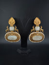 Antique Gold, Enamel, Mother of Pearl Chandbali Dangle Earrings, Amrapali inspired Designer jewelry