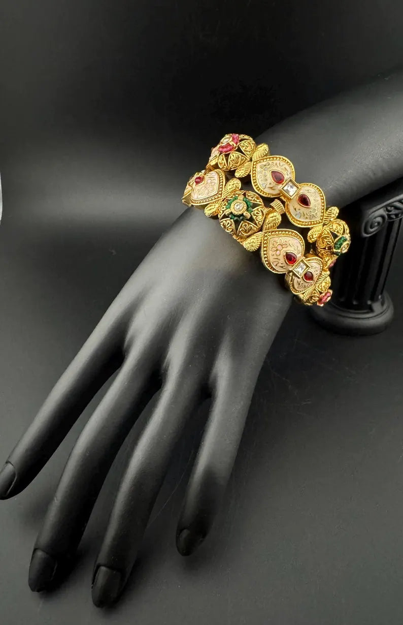 Matt Gold, Enamel, Kundan kada is Amrapali inspired Designer Openable bangle set of 2