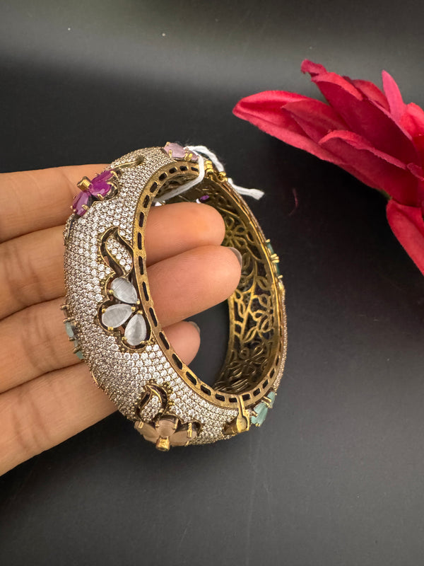 Openable Matt Gold Plated Bangle with Crystal Stones, CZ Nano Setting (Fits 2.6" Diameter)
