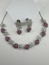 Nano Setting CZ Diamond Statement Ruby Necklace Set, White Gold Plated Choker, 3D nature inspired