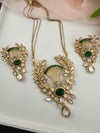 Kundan, CZ, MOP, Stone, Uncut Polki Long Pendant necklace set, Pendant set, everyday wear jewelry