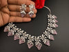 CZ Diamond Statement sleek Necklace Set, White Gold Plated Choker, 3D nature inspired