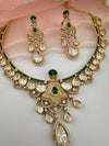 Kundan, Moissanite, MOP, CZ Flexible Gold necklace set, Indian Bridal Jewelry