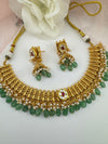 Rajwadi Gold necklace set with jhumka, in kundan and pearls, Indian Bridal Jewelry set