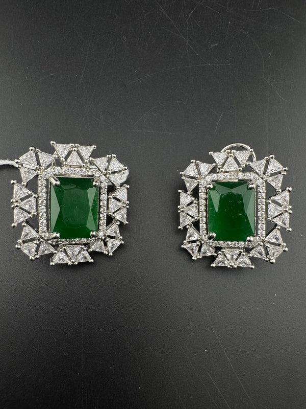 Cubic Zirconia, Diamond, Green Doublet stud earrings, Indian Jewelry