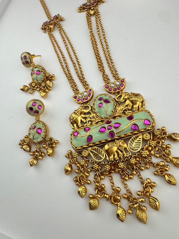 Amrapali inspired, Pachi Kundan, Stone Gold Necklace Set, Indian Bridal Rani Haar