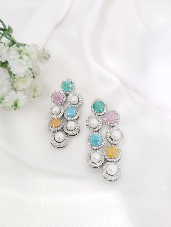 Crystal Stone, pearls dangle, Victorian Earrings, Cubic Zirconia, AD, CZ, Indian Jewelry