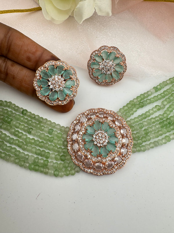 Hydro beads, CZ, Stones Choker necklace set, Indian Bridal Jewelry, chic set