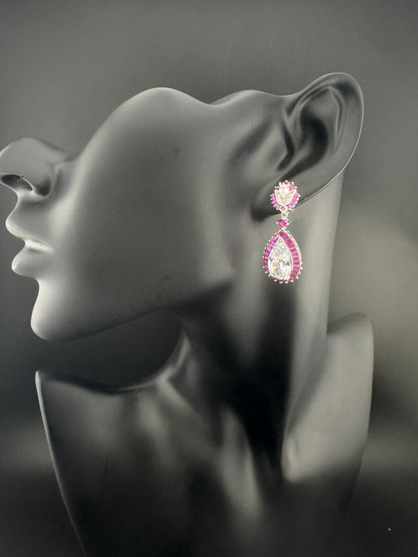 Swarovski inspired Cubic Zirconia, Diamond, channel setting Crystal stone, Silver Polish inspired Dangle Drop earrings, Indian Jewelry